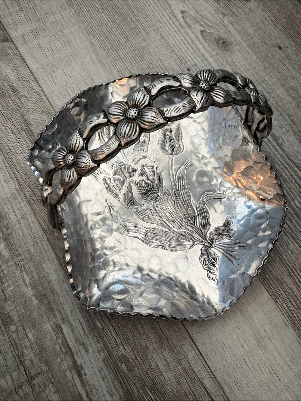 Vintage hand wrought basket silver Rodney Kent